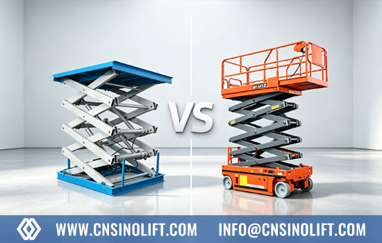 Fixed vs self-propelled scissor lift comparison showing industrial lifting solutions